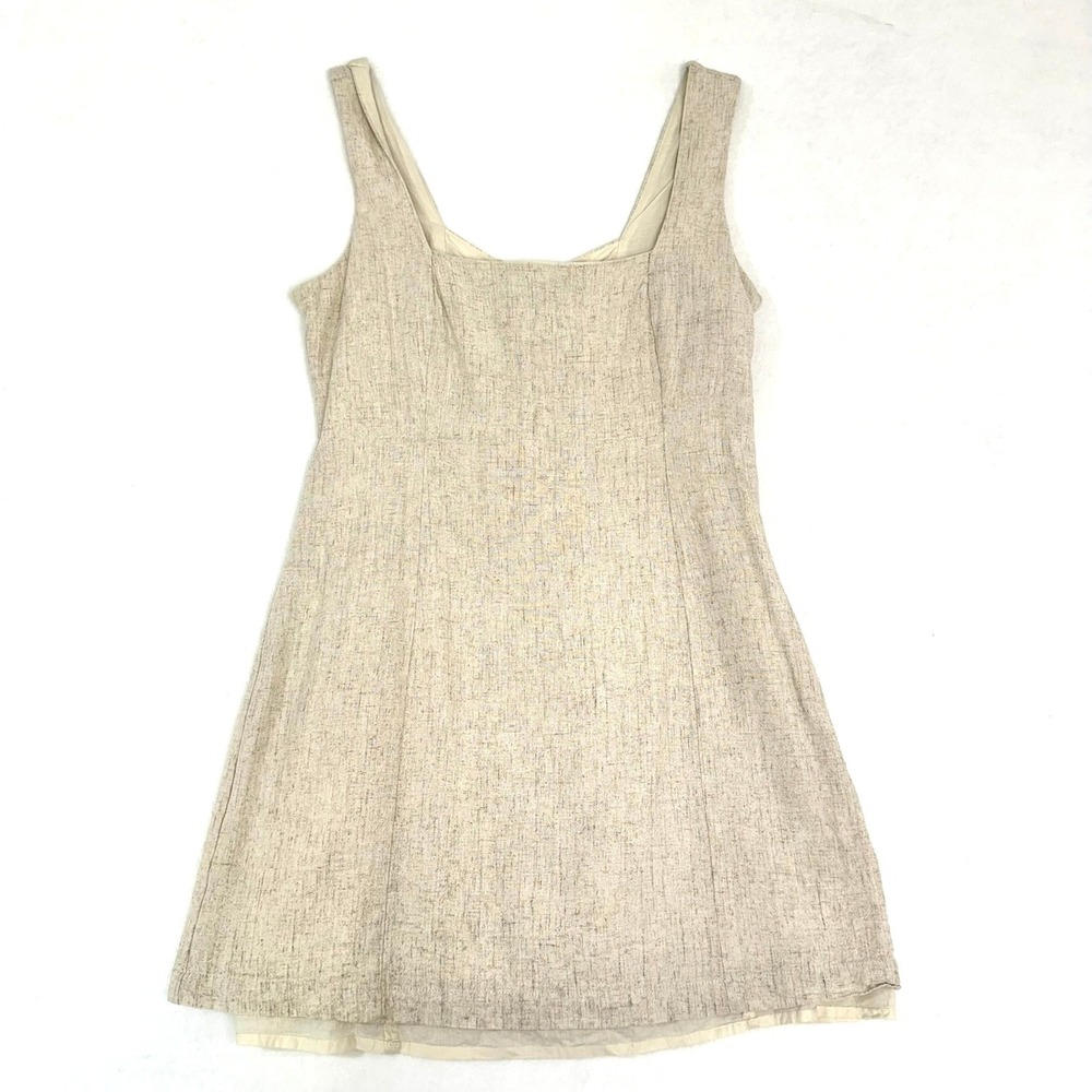 LOST + WANDER Linen Lace Up Back Mini Dress Boho Stagecoach Beige Square Neck XS